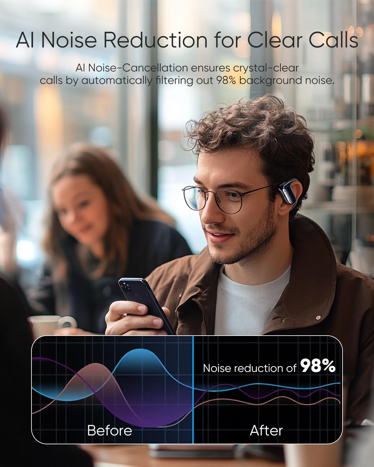 Open Ear Headphones, 0.28oz Lightweight Next-Gen Bluetooth 5.4 Air Conduction Wireless Earbuds w/Extra Bass, 48H Playtime, 3 EQ Modes, ENC Mic, IPX5, Snug Fit for Workout Running Black