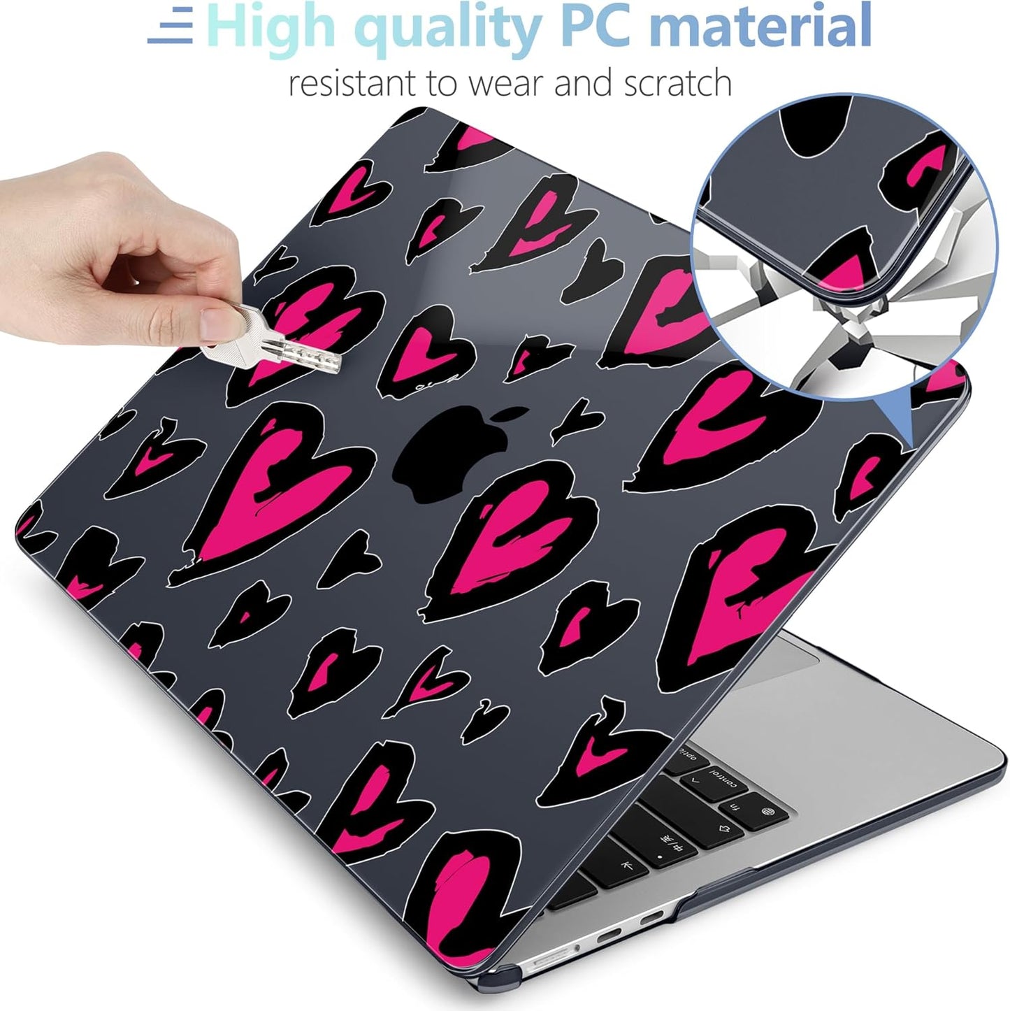 MEEgoodo for M4/M3/M2 MacBook Air 15.3 inch Case 2025 2024 2023, Case Fit Model (A3241/A3114/A2941) for MacBook Air 15 inch, Laptop Hard Shell with Keyboard Cover, Handwritten Heart