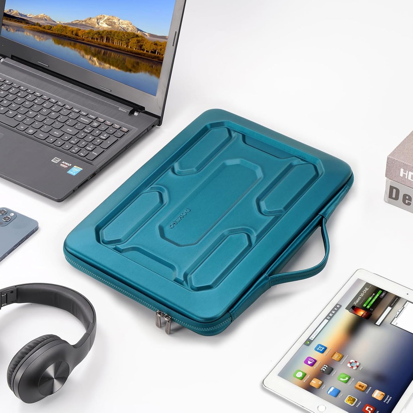 DOMISO 13.3 inch Laptop Sleeve with Handle Shockproof Computer Bag Waterproof EVA Protective Carrying Case for 13-13.3 inch Notebooks/13 MacBook Air/MacBook Pro Retina/Dell XPS 13/HP, Teal