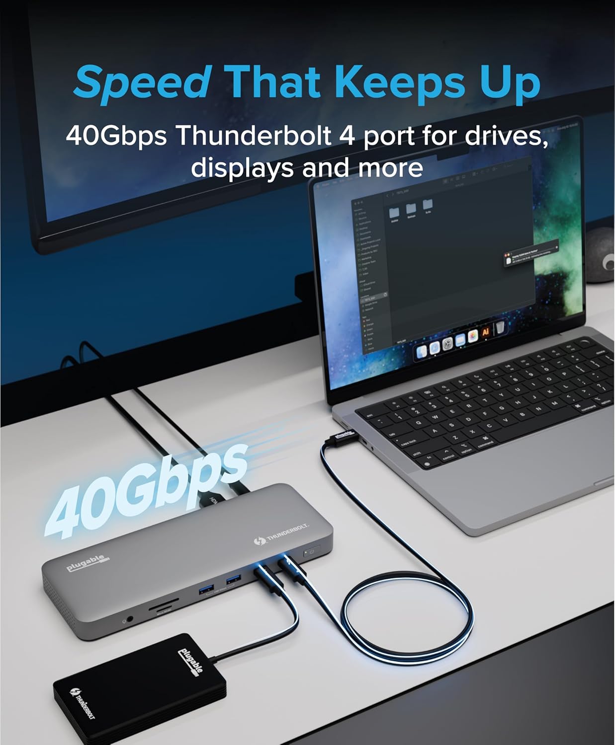 Plugable Thunderbolt 4 Dock for M4 MacBook Air & Pro: 100W Charging Driverless Laptop Docking Station with 4K HDMI Dual Monitor or Single 6K, 6X USB, SD, Ethernet, Thunderbolt Certified (TBT-UDM)