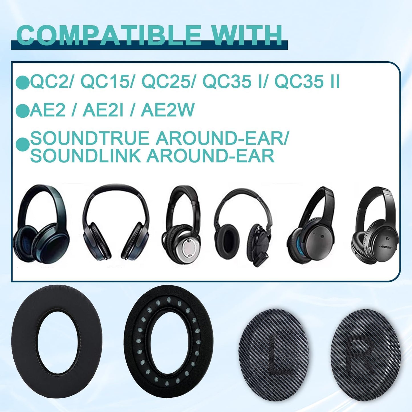 Replacement Earpads Cushions for Bose QuietComfort 35 & Quiet Comfort 35 II, Headphones Ear Covers Ear Pads for Bose QC35/QC35II/25/15/2 / Ae2 / Ae2i / Ae2W / Sound Link/True (Cooling Gel Black)