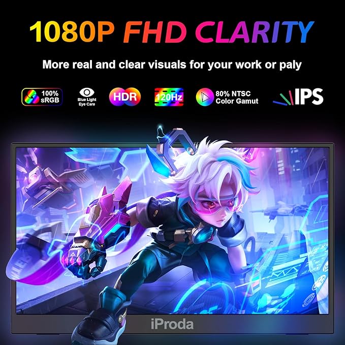 Portable Monitor for Laptop,120hz Portable Gaming Monitor FHD 1080P 18.5 inch Laptop Monitor Extender Travel Portable Computer Monitor Screen Extender for PS5/4 Mac PC