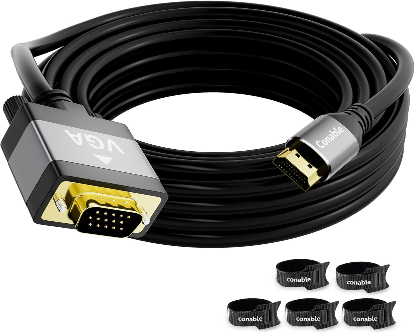 HDMI to VGA Cable 4 FT, Uni-Directional HDMI (Source) to VGA (Display) Cable, Black Male to Male Cord, Gold-Plated Connectors, Aluminum Shells, for PC, Desktop, Laptop, Monitor, Projector, HDTV, Xbox