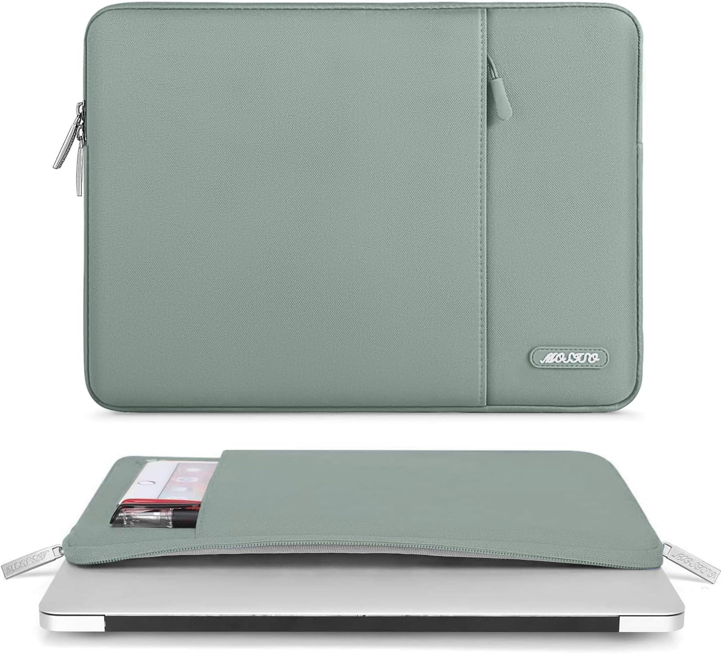 MOSISO Laptop Case 14 inch, 14 inch Laptop Sleeve Compatible with HP Lenovo Dell ASUS Acer, HP Stream, Dell Latitude, Lenovo IdeaPad, Polyester Vertical Computer Sleeve Bag with Pocket, Antique Green