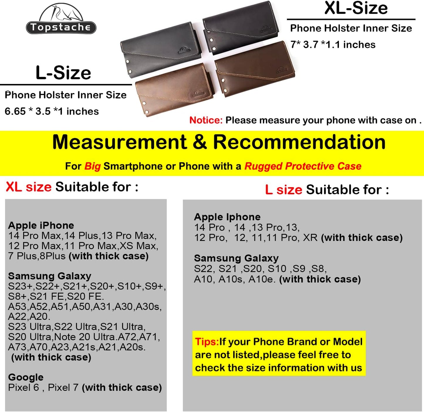 topstache Leather Phone Holster with Belt Loop, Magnetic Closure Cell Case Card Holder Wallet,Leather Pouch for iPhone 14 Pro,Galaxy S23(Fits Otterbox on) L,Darkbrown, Belt Loop-Darkbrown (C0403)