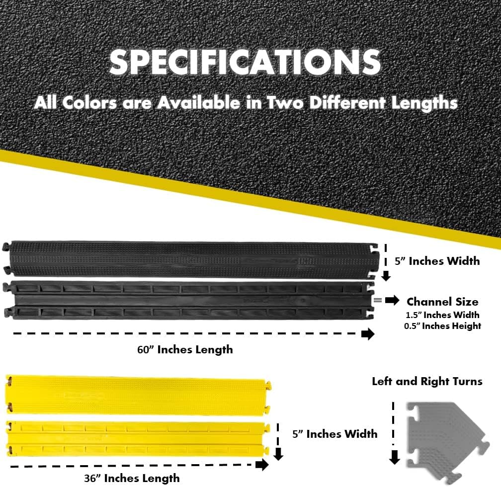 Kable Kontrol Drop Over Floor Cord Cover – 60” Inch Long 1 Channel Cable or Wire Protector – 10 Pcs Bulk Pack - Rubber Ramp for Indoor and Outdoor Use – Yellow