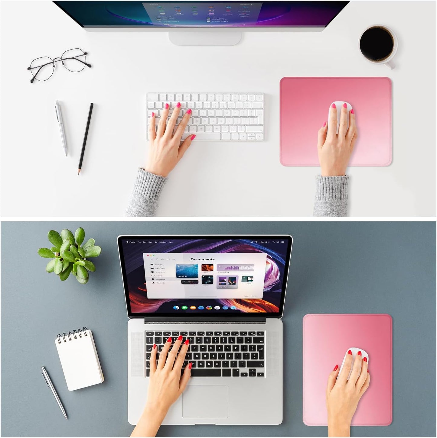 ITNRSIIET Mouse Pad Non-Slip Rubber Base Smooth Surface Stitched Edges Waterproof Durable Compatible with All Mice for Office & Gaming, Desk Accessory, 10.2x8.3x0.12 inch, Rose Gradient