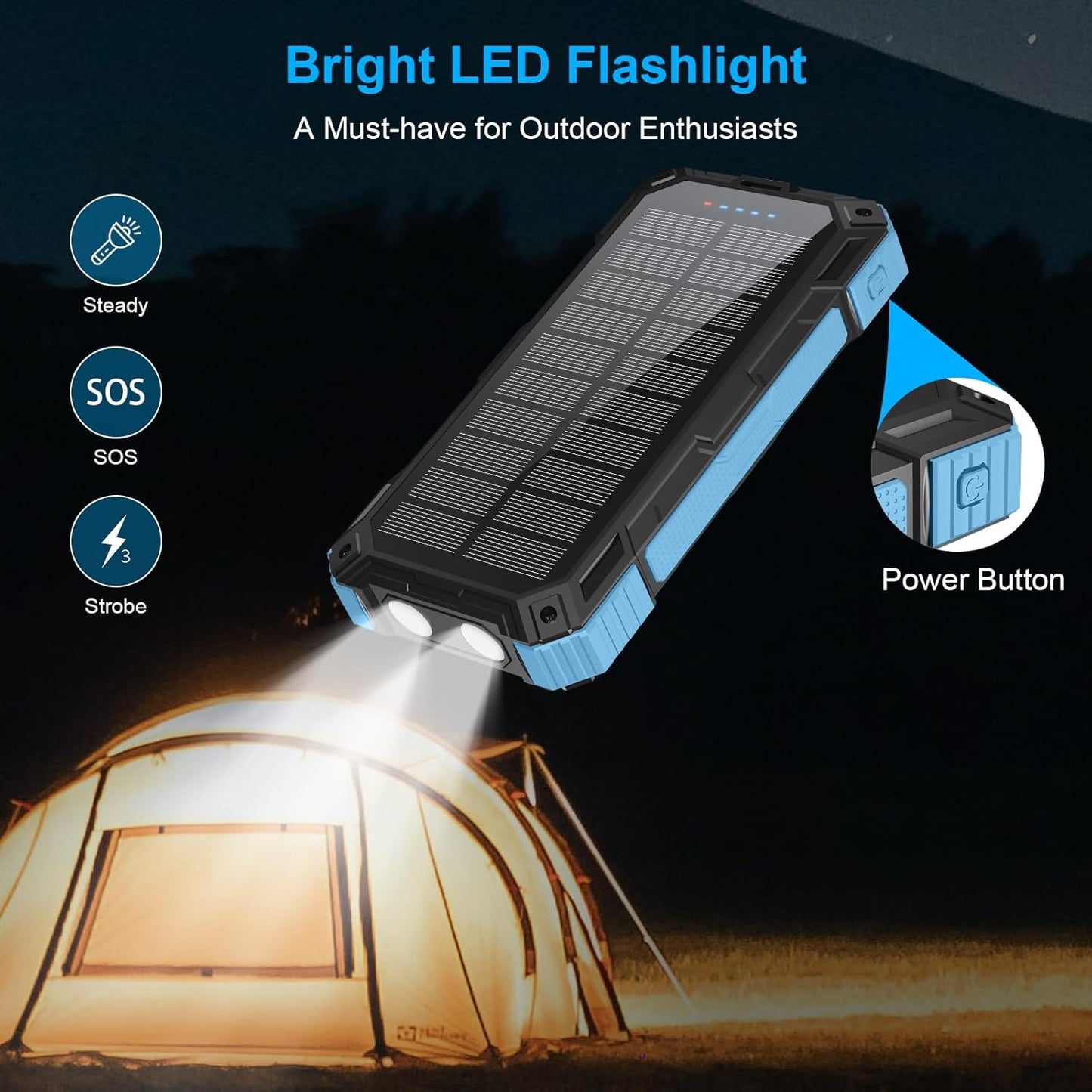 Solar Charger Power Bank 49800mAh Wireless Portable Phone Charger, 22.5W QC3.0 Fast Charging Built in 4 Cables with USB C 6 Outputs & 2 Inputs for Cell Phone