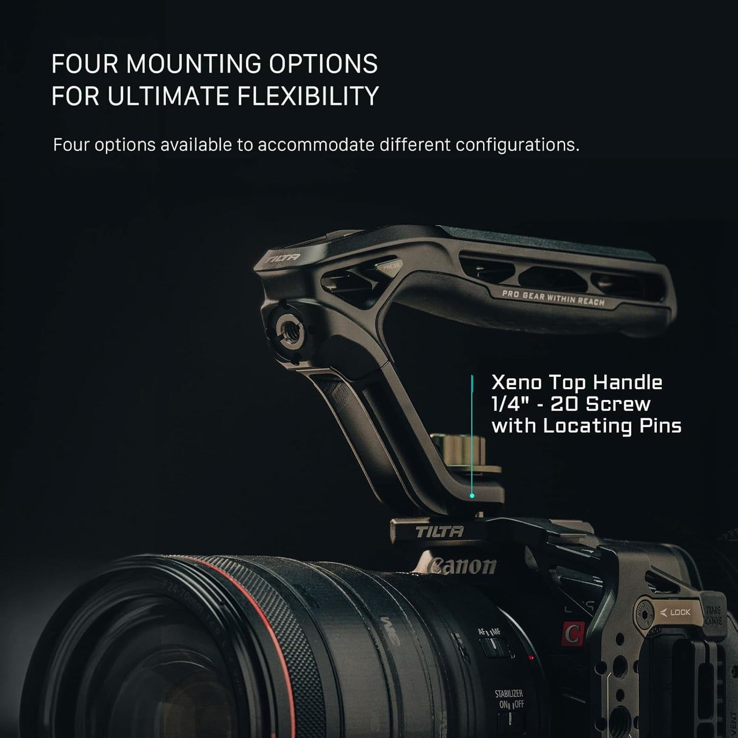 Tilta Xeno Top Handle for Filmmakers & Cameras - Titanium Gray | Aluminum Alloy and Silicone Build | 1/4″-20 w/Locating Points | Safety Release Pin | Comfortable Handling (Cold Shoe)