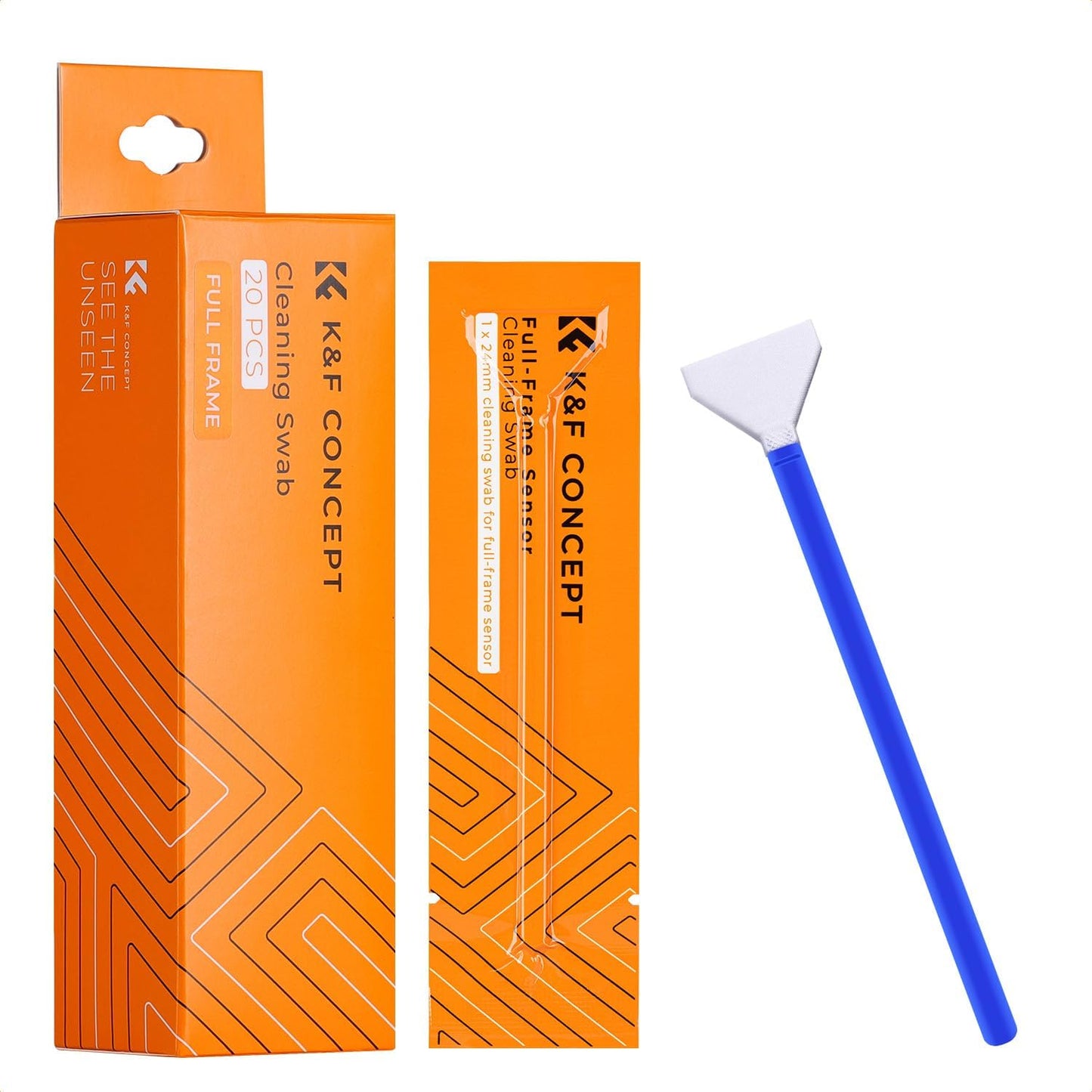 K&F Concept 20 Pack Full-Frame Sensors Cleaning Swabs, DSLR SLR Digital Camera Dry CCD CMOS Clean Swabs Compatible with Nikon Sony Canon DSLR Camera Sensor, 24mm x 20mm