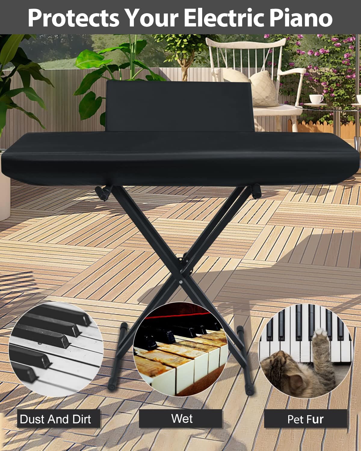 Stretchy Electric Piano Keyboard Covers - Waterproof Elastic Lock Music Keyboard Protector (61 Keys, Black)