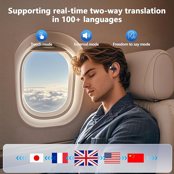 AI Translation Earbuds Real Time, 144 Language Translator Earbuds with APP Compatible with iOS & Android, Bluetooth Headphones Translating Device for Travel Business and Learning