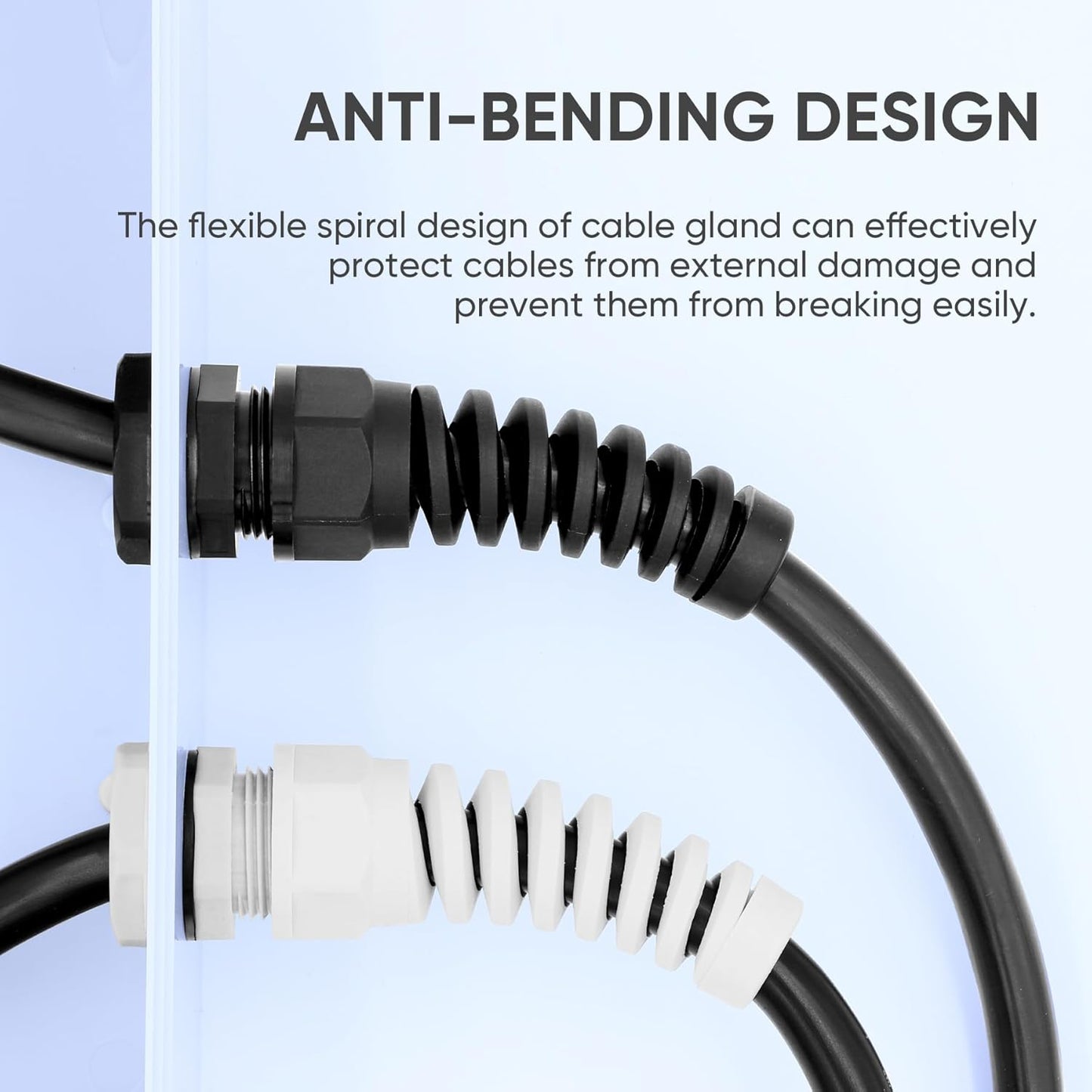 Strain Relief Cord Connector,LISTENJIALE 2Pcs NPT 3/4" Waterproof Cable Gland Flex Spiral Strain Relief Adjustable 12.5-18mm Cable Connector Nylon Joint with Gaskets(Grey)