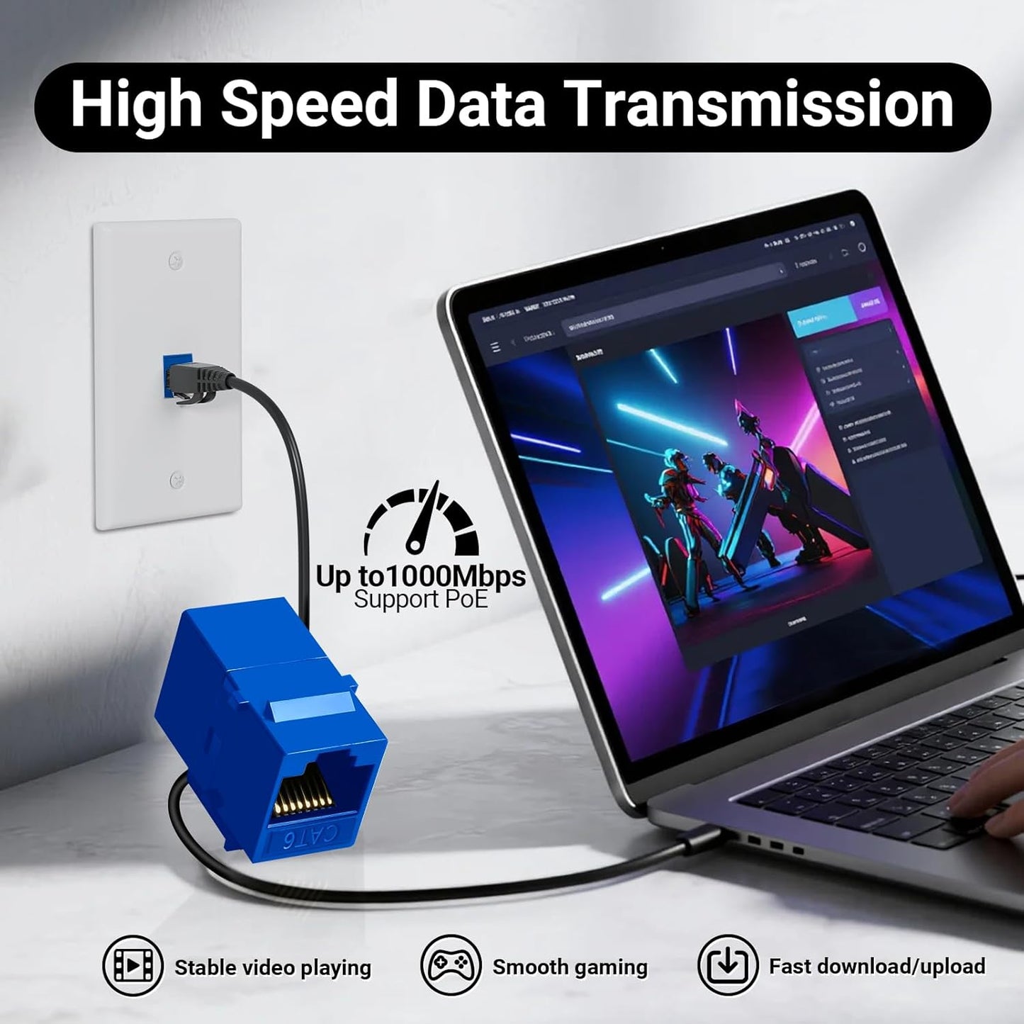 Cat6 RJ45 Keystone Coupler 25-Pack, Ethernet Coupler Female to Female, Ethernet Cable Extender UTP Inline Cat6 Keystone Jacks for Wall Plates & Patch Panels – Blue