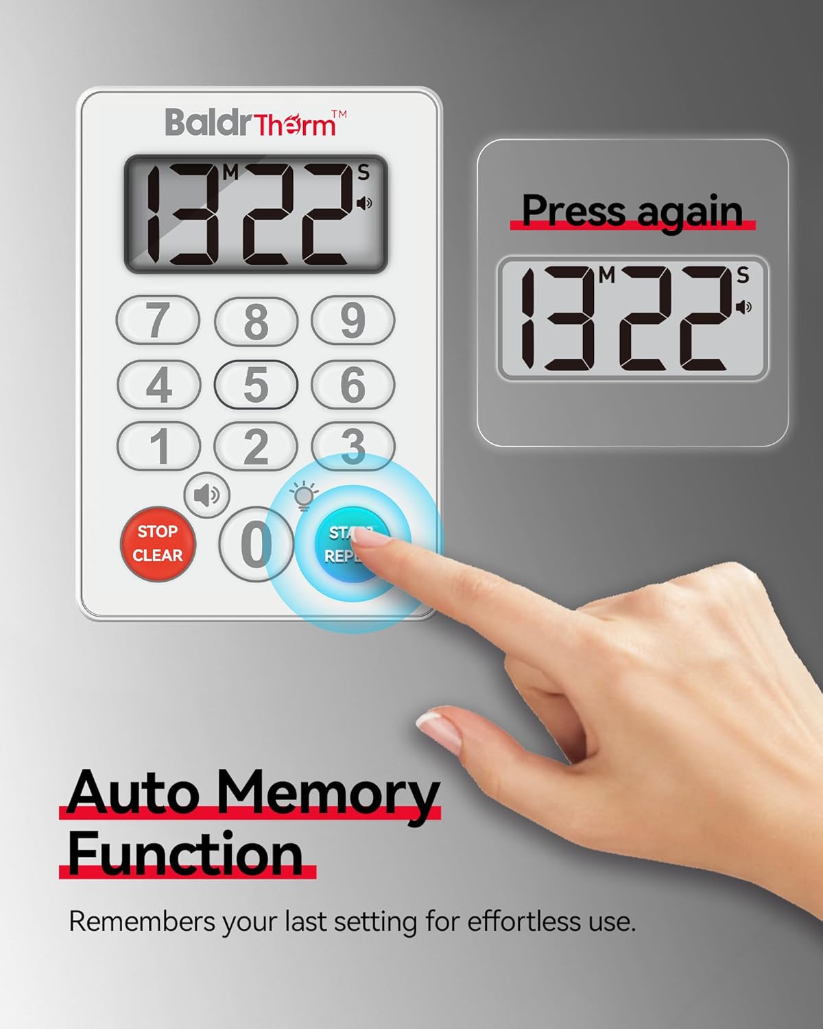 BaldrTherm Digital Kitchen Timer, Magnetic Waterproof Countdown Timer for Cooking, Shower, Workout, Classroom, Hair Color Processing, White.