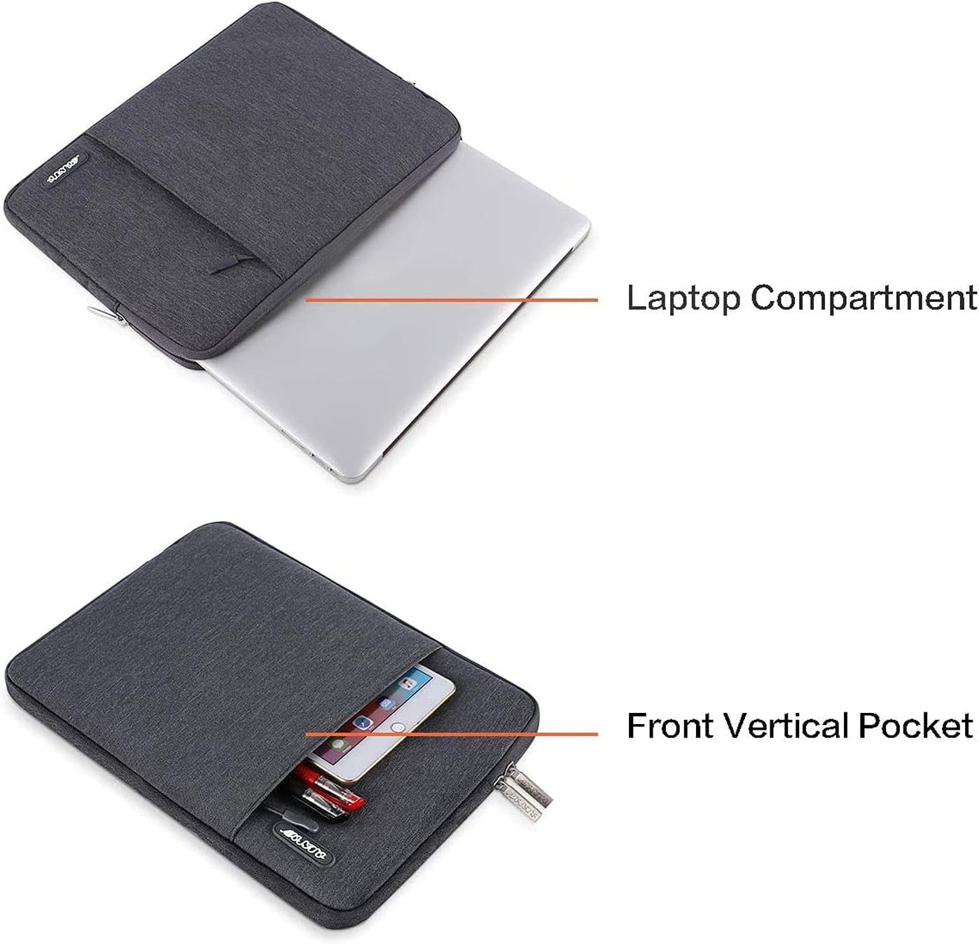 MOSISO Laptop Case 13.3 inch, 13-13.3 inch Laptop Sleeve Compatible with MacBook Air/Pro 13 / Pro 14, HP Dell ASUS Lenovo Notebook, Polyester Vertical Computer Sleeve Bag with Pocket, Space Gray