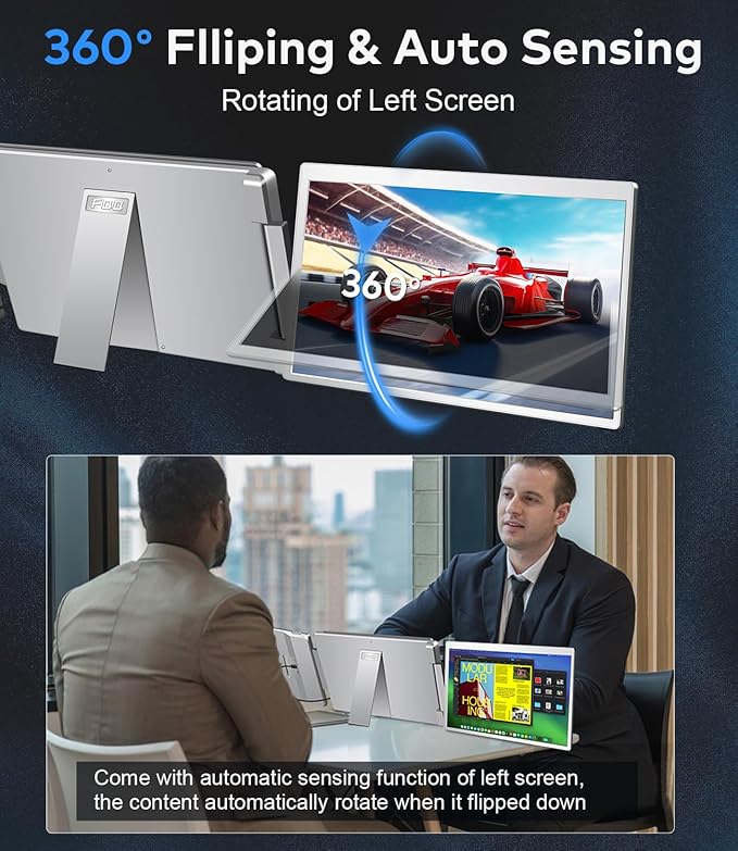 15.6" Laptop Screen Extender, Left Screen 360° Flip Triple Screen Monitor Extender, FHD 1080P IPS Portable Travel Monitor Display, fit for 12–18.5" Laptops, Compatible with Windows and MacBook-S10