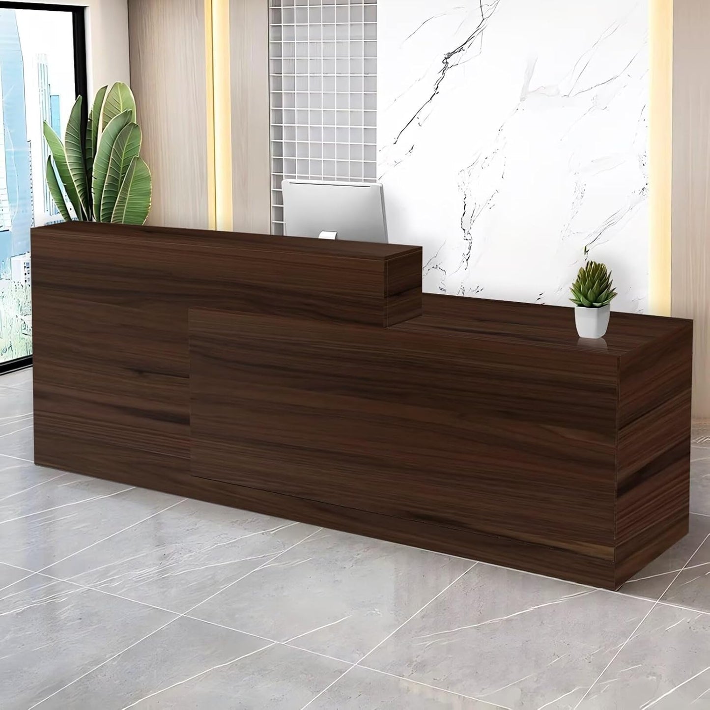Reception Desk with Counter Modern Checkout Counter with Lockable Drawer Keyboard Tray Receptionist Desk for Office Salon Reception Table B Right 79inch/200cm