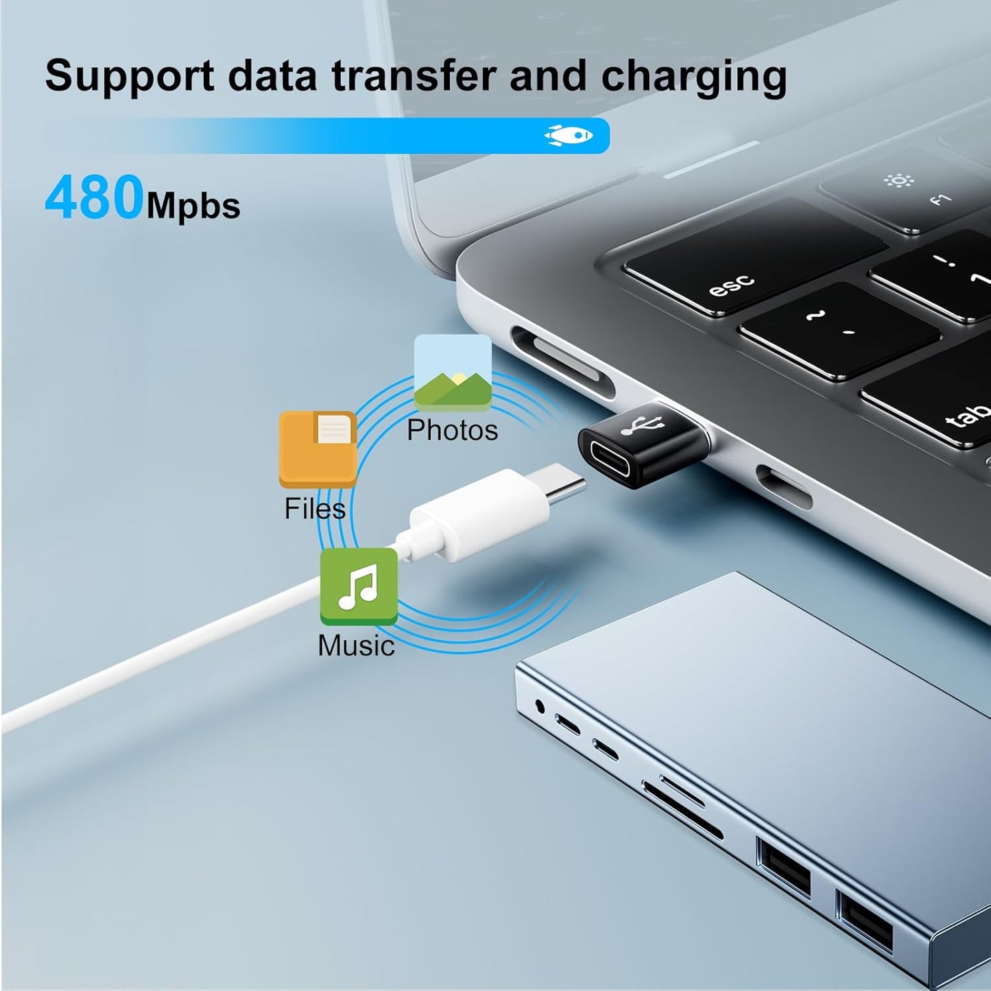 USB to USB C Adapter 8 Pack,USB to Type C Adapter,USBA Charger Type-C Fast Charging Cable Converter,USBC Adapters for iPhone 15 14 13,iWatch,iPad,Phones,Black