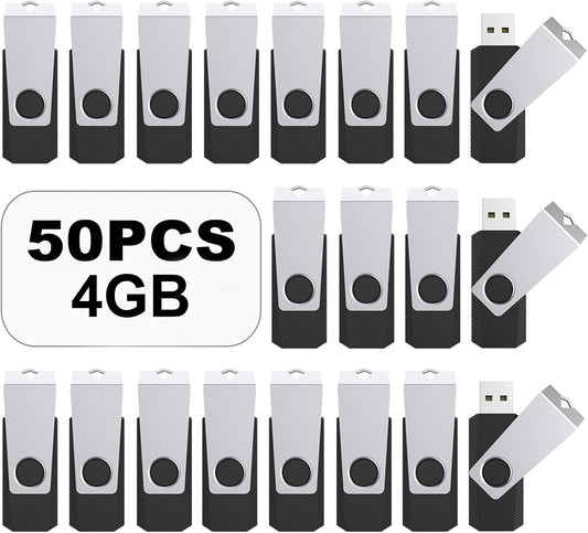 TOPESEL 50PCS 4GB Bulk USB 2.0 Flash Drive Swivel Memory Stick Thumb Drives Pen Drive (4gig, 50 Pack, Black)