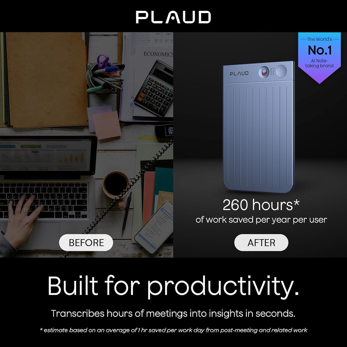 Plaud Note AI Voice Recorder, AI Note Taking Device, Transcribe & Summarize, Support 112 Languages, 64GB Navy Blue Digital Audio Recorder for Lectures, Meetings, Calls, with Magnetic Dark Blue Case