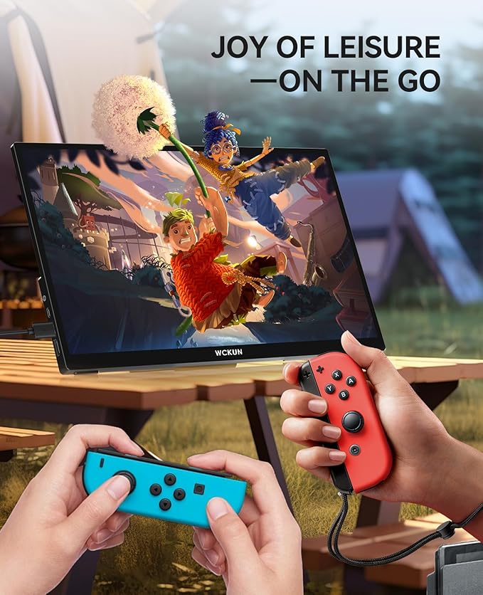 Portable Monitor Touchscreen 15.6" 1080P FHD IPS, 10-Point Touch Travel Gaming Display with Dual Speakers & Kickstand, USB-C HDMI External Screen for Laptop, MacBook, Phone, PS5, Switch