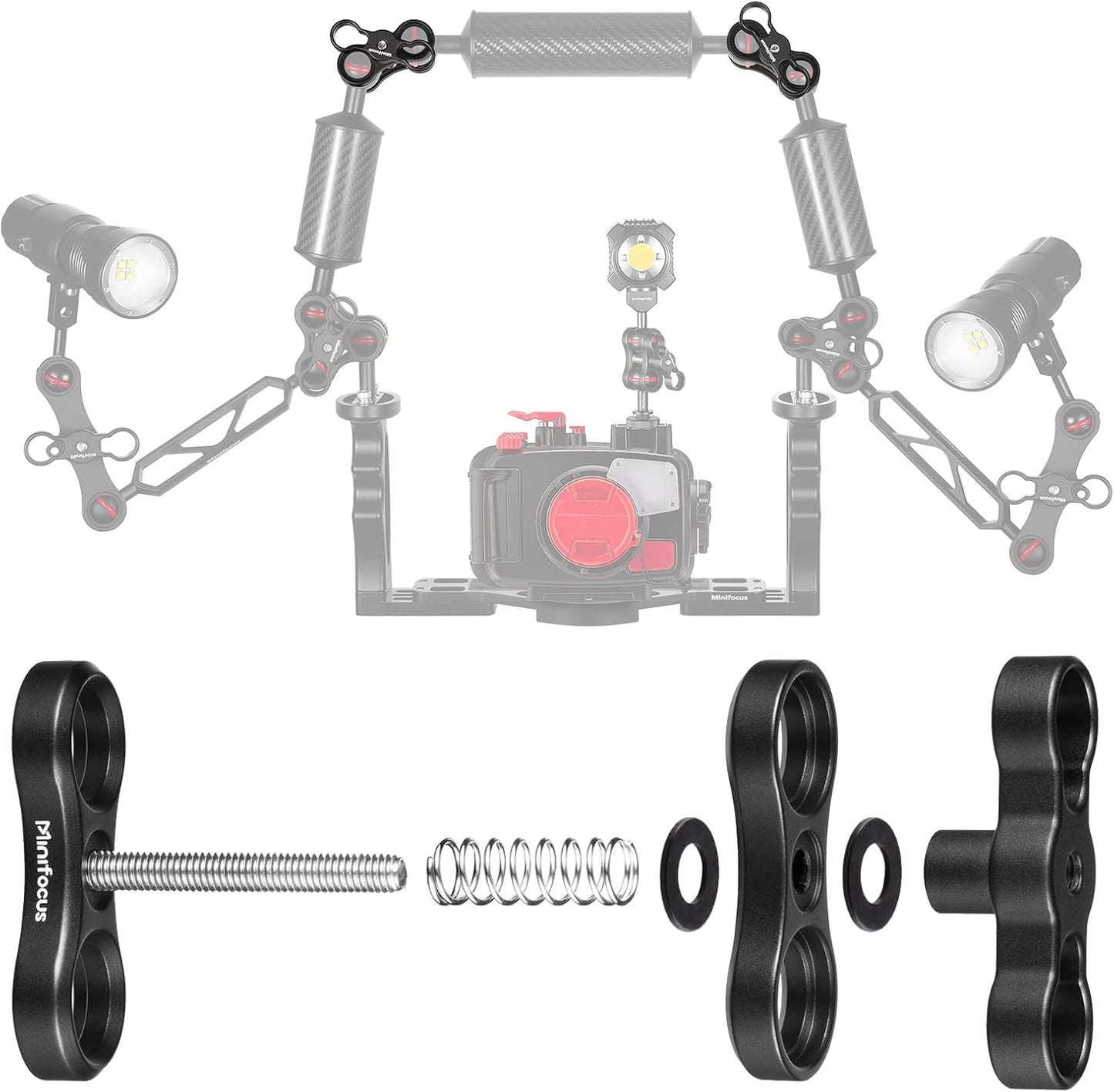 MINIFOCUS 4PCS 1'' Aluminum Ball Clamp Mount for Underwater Diving Light Arms Tray System, Photography Diving Camera, 360° Clip Adapter Bracket for Action Camera Flashlight Arms System