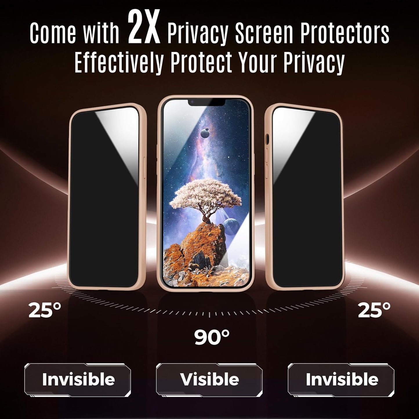 Designed for iPhone 12 Pro Case, Compatible with MagSafe, with Privacy Screen Protectors X2, [Camera Protection] [15FT Military Drop Protection] Shockproof Phone Case, 6.1", Light Brown