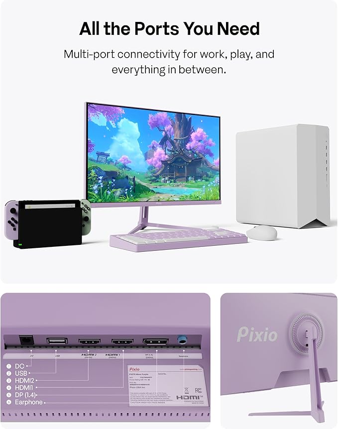 Pixio PX279 Wave Purple 27 inch 240Hz Refresh Rate FHD 1080p Resolution Fast IPS Panel 1ms GTG Resonse Time Gaming Monitor with Adaptive Sync