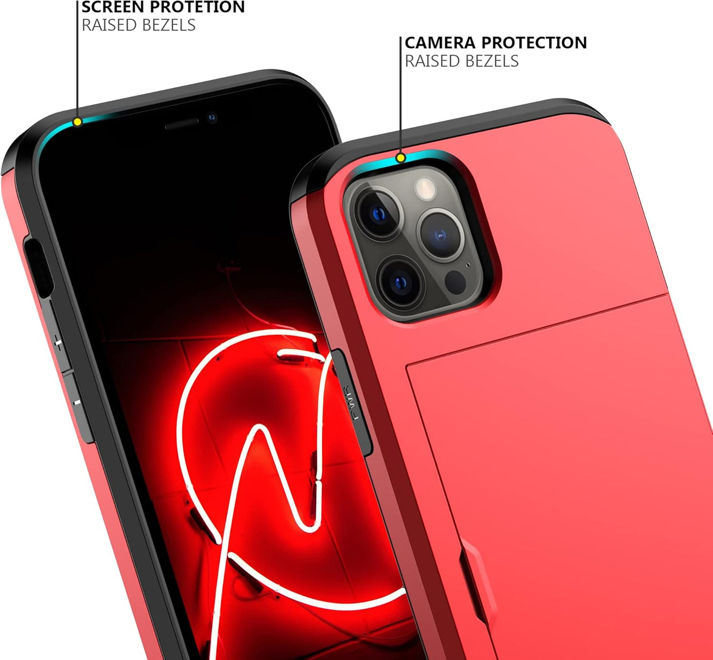 Nvollnoe for iPhone 12/iPhone 12 Pro Case with Card Holder Heavy Duty Protective Dual Layer Shockproof Hidden Card Slot Slim Wallet Case for iPhone 12/12 Pro for Men&Women(Red)