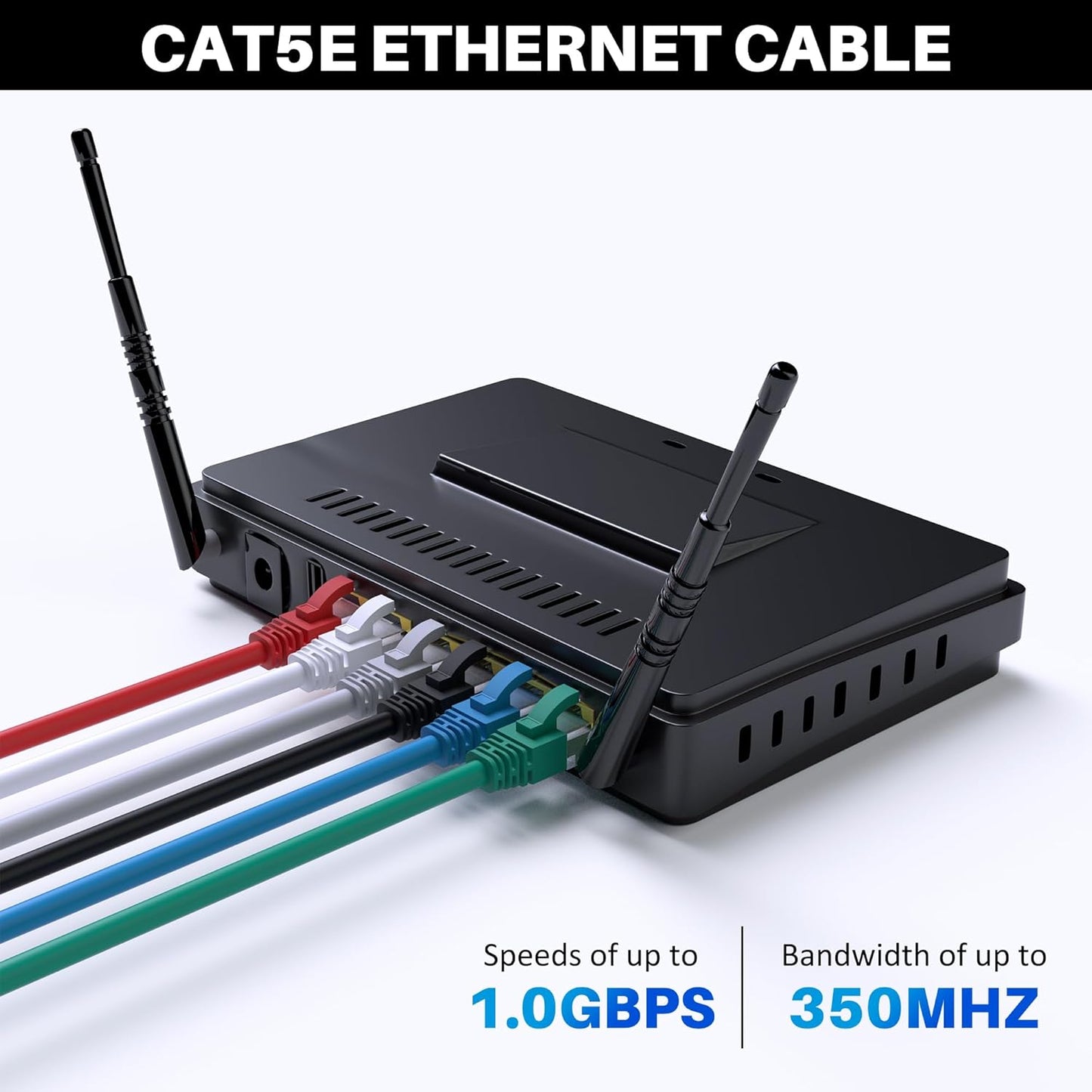 Cat5e Ethernet Cable 300 FT, Long Cat 5e Internet Cable, Black Snagless Patch Cord, Flexible, Network, LAN, PoE, Standard RJ45 Connector for PC, Server, Router, Modem, TV, PS5 - with 15 Cable Ties