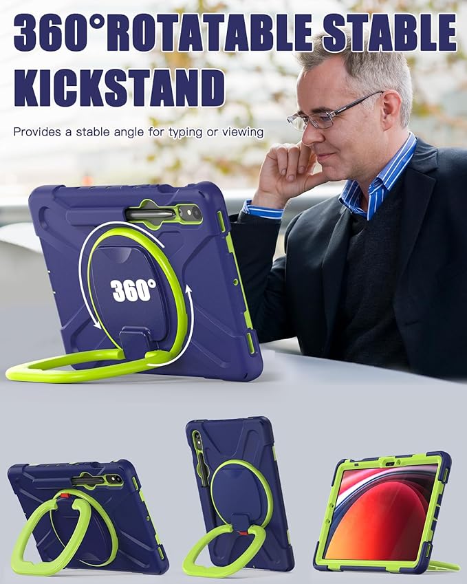 BRAECN Kids Case for Galaxy Tab S10 Lite/S10 FE 2025 & S9 FE/S9/S8/S7 10.9"/11" SM-X400/X520/X510/X710 | Heavy Duty Protective Silicone Cover with S Pen Holder, Kickstand & Shoulder Strap, Navy Green