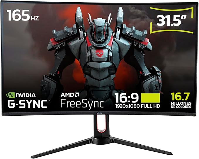 YEYIAN Sigurd 3500 32” Curved PC Gaming Frameless LED Monitor, 1080P HD, 165Hz, 1ms, 3000:1, 16:9, 178°, 16.7M Colors, AMD FreeSync, DP/HDMI, VESA Mountable, Tilt/Height/Pivot Adjustable