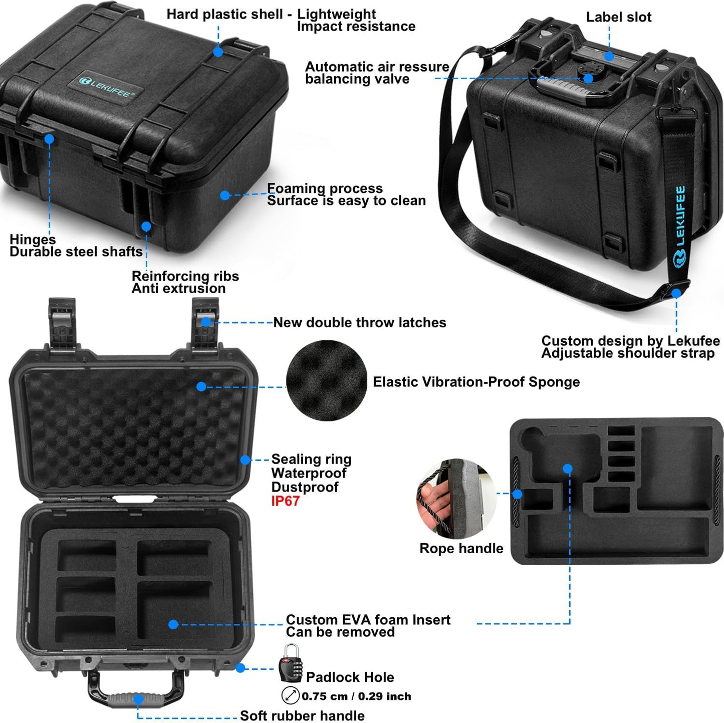 Lekufee Waterproof Hard Case Compatible with Gopro Hero 13/Gopro Hero 12/11/10/9/8/Gopro Volta/Media Mod/Creator Edition/Waterproof Action Camera and Accessories(Case Only)(Includes Shoulder Strap)
