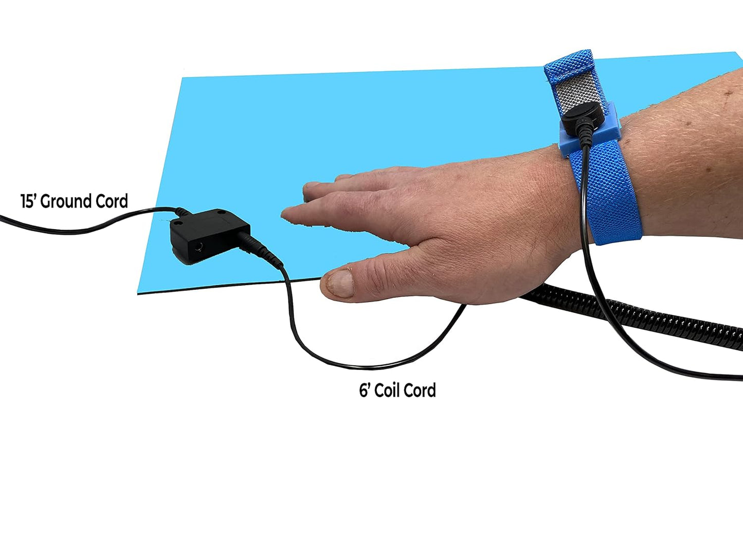 RubberStat Dual Layer ESD Compliant Workstation Rubber Table Mat Kit, Soldering, Cell Phone Repair, with Wrist Strap Set and Ground Cord - 30"x36" Blue
