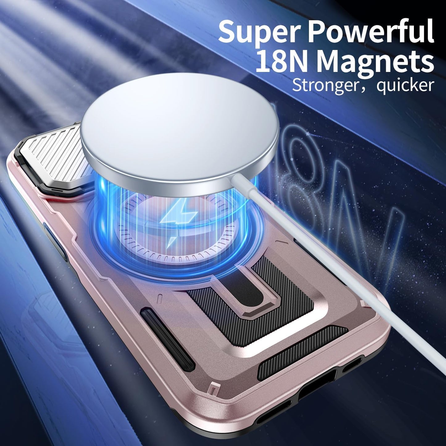 Camera Stand Case for iPhone 13 Pro, [Compatible with Mag Safe] [Lens Cover] 2024 Version Military Grade Protective Soft Case for iPhone 13 Pro 6.1 inch Men Women, Pink
