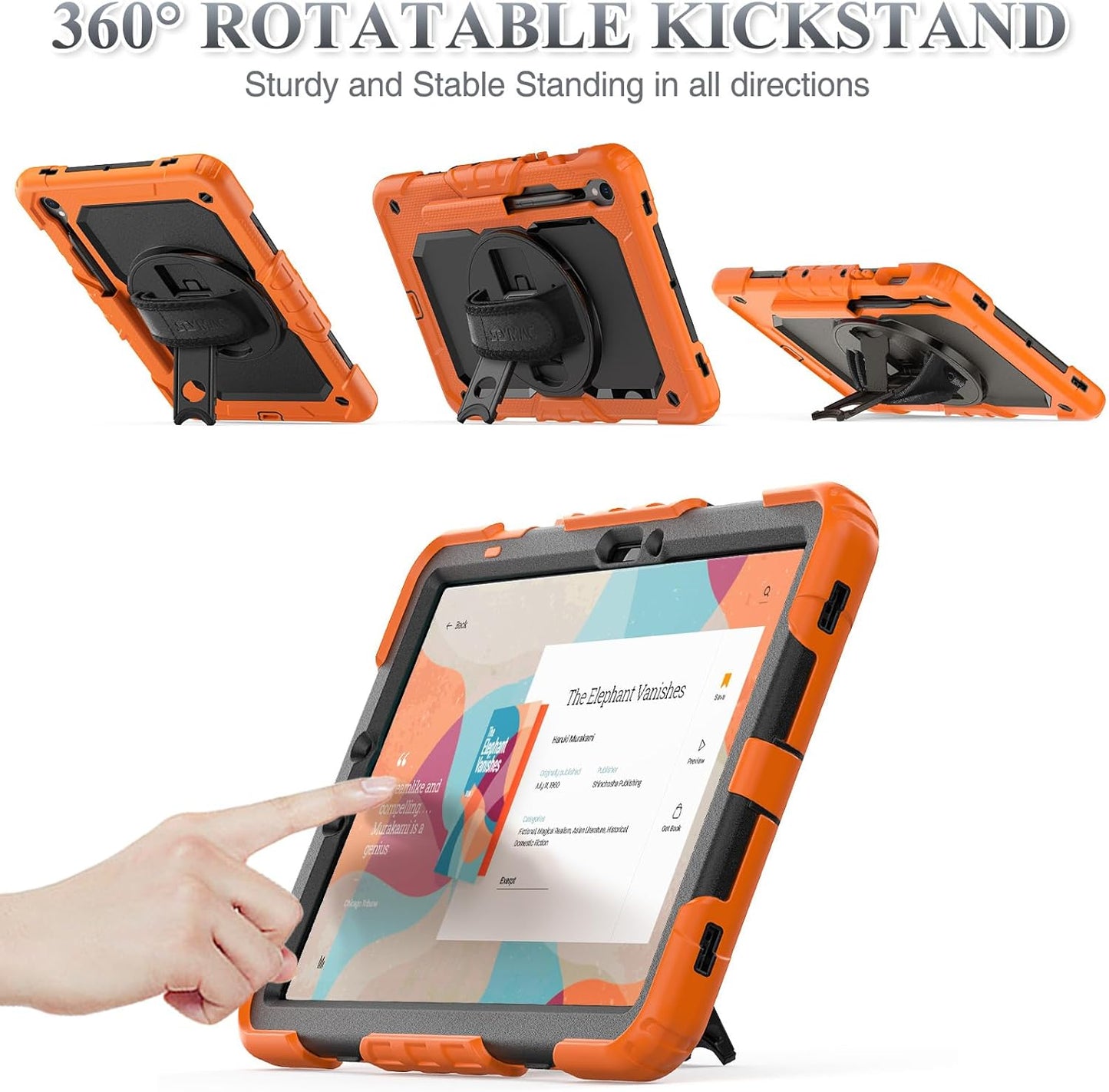 SEYMAC stock Case for Samsung Galaxy Tab S10 FE / S9 / S9 FE 5G Tablet Case Protective with Screen Protector, Pencil Holder, 360 Rotate Stand, Hand Strap, Shoulder Strap, Orange1