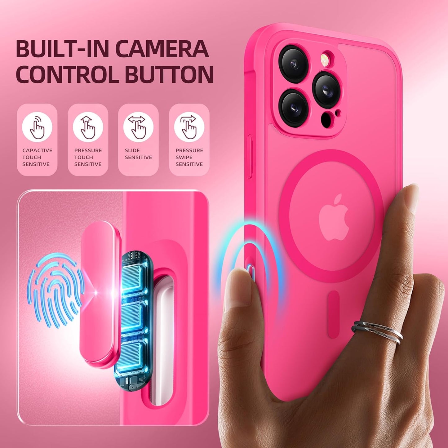 BERFY Magnetic for iPhone 16 Pro Max Case, Compatible with MagSafe, Built-in Privacy Screen Protector and Upgraded Camera Protection, Anti-Spy Full Body Shockproof Phone case for 16 Pro Max, Hot Pink