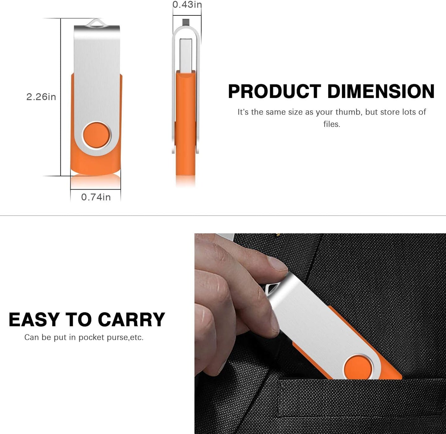 KOOTION 16GB USB 3.0 Flash Drive 16 gb Flash Drives 10pcs Thumb Drive Keychain Jump Drive Swivel Memory Sticks, Orange