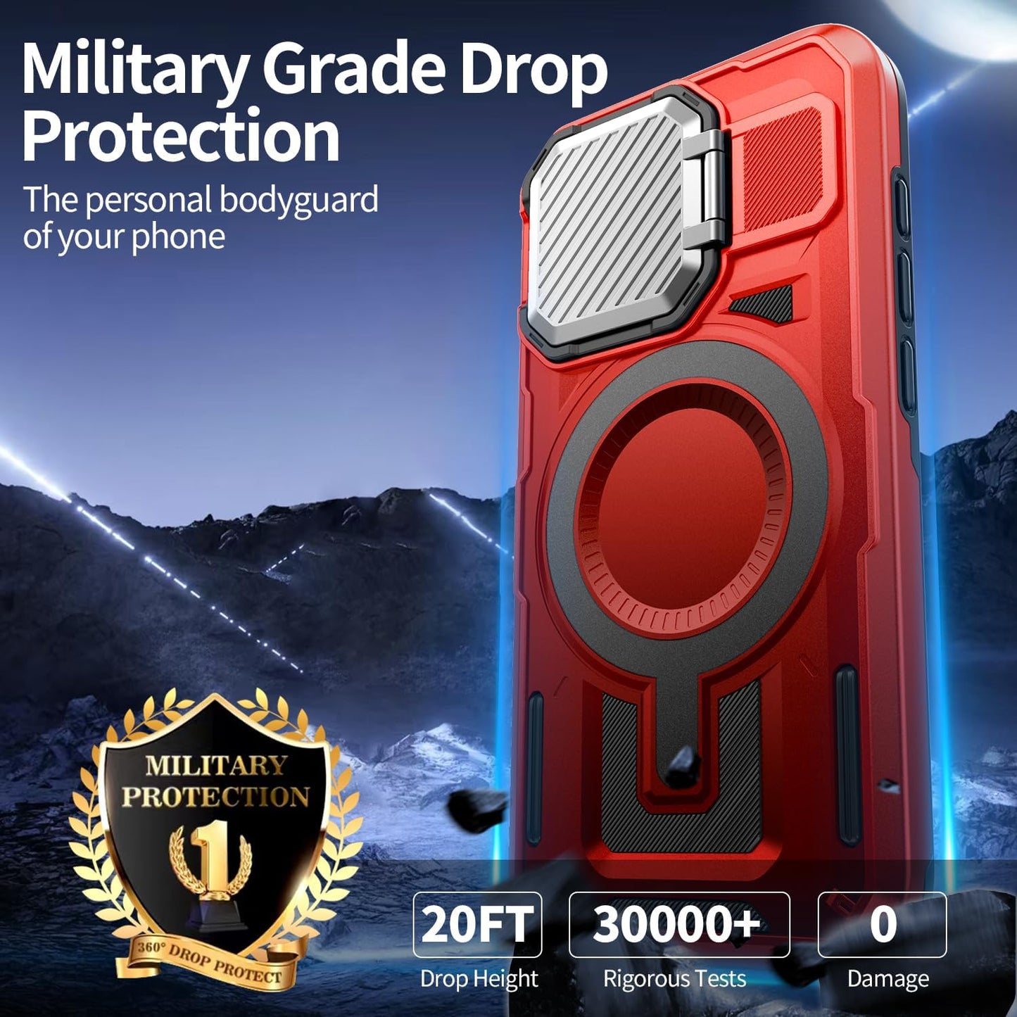 Camera Stand Case for iPhone 15 Pro Max, [Compatible with MagSafe] [Lens Cover] 2024 Version Military Grade Protective Soft Case for iPhone 15 Pro Max 6.7 inch Men Women, Red