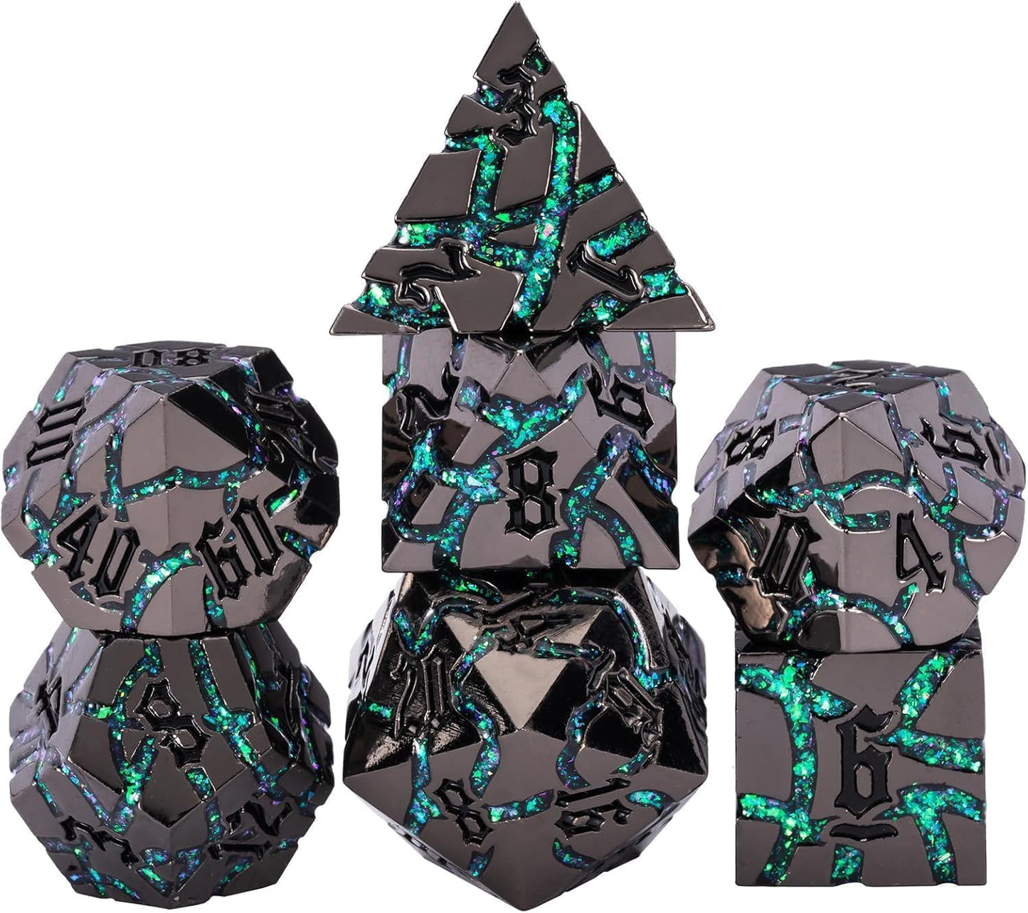 DND Crack Stripe Dice,Metallic Glitter Dice Set with Gift Box,Metal Polyhedral D&D Dice for Role Playing Game