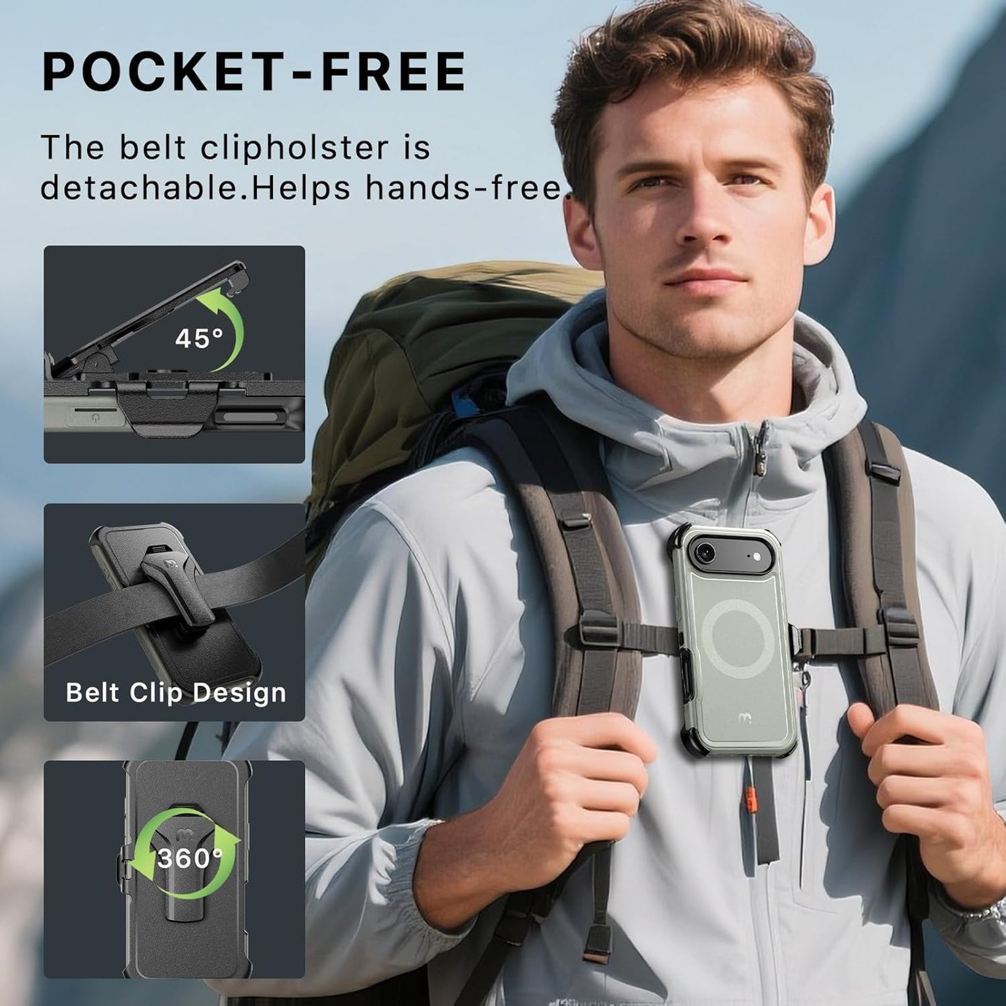M MYBAT PRO for iPhone Air Case with Belt Clip Holster,[Compatible with Magsafe] w/Screen Protector,Anti-Drop,Shockproof,w 360°Rotating Kickstand,Heavy Duty Protection (Natural Titanium)