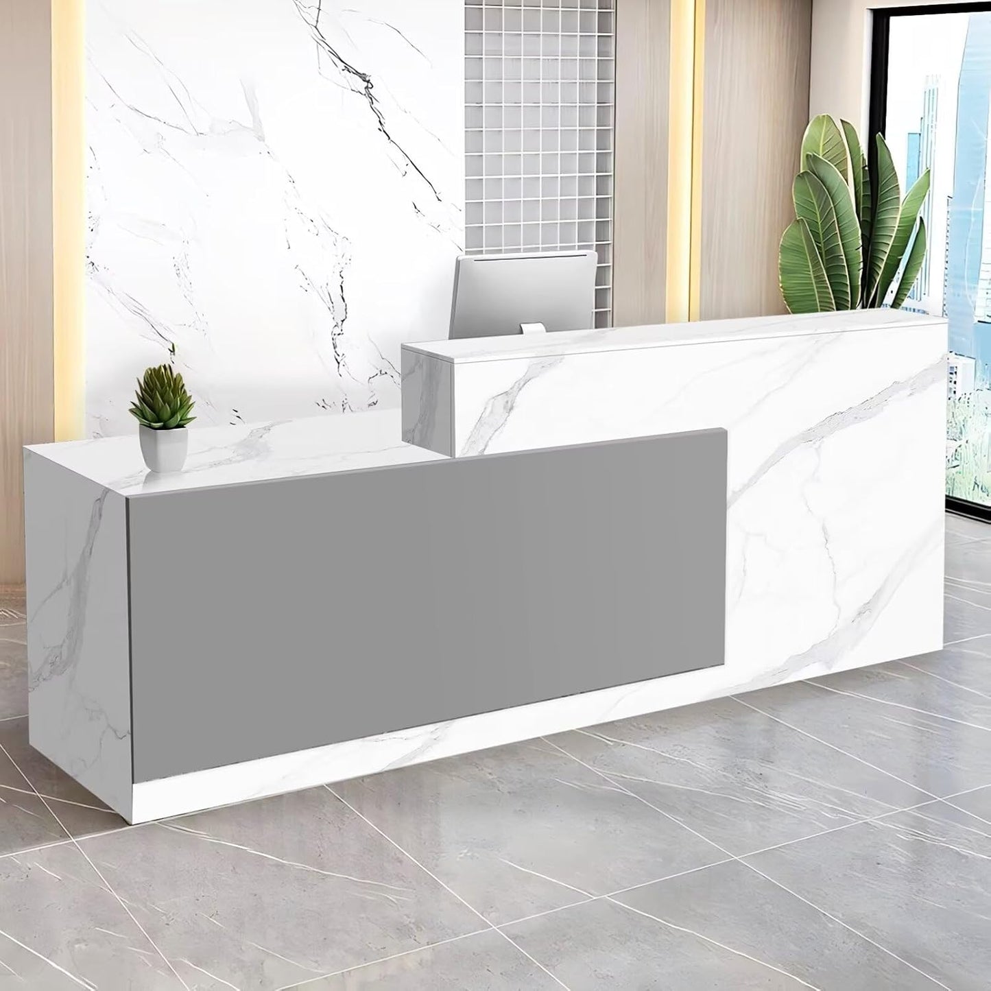 Reception Desk with Counter Modern Checkout Counter with Lockable Drawer Keyboard Tray Receptionist Desk for Office Salon Reception Table G Left 51inch/130cm