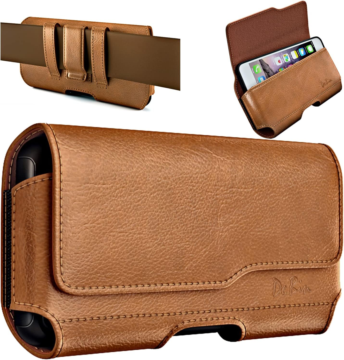 DeBin Case for Galaxy A15 A25 A35 A54 5G A53 A52 A51 A50 A20 Note 20 10+ Note 9 8 XCover Pro S24 FE S23 FE Cell Phone Belt Holder Holster Clip Pouch Cover (Fits Samsung Phone with Otterbox Case) Brown