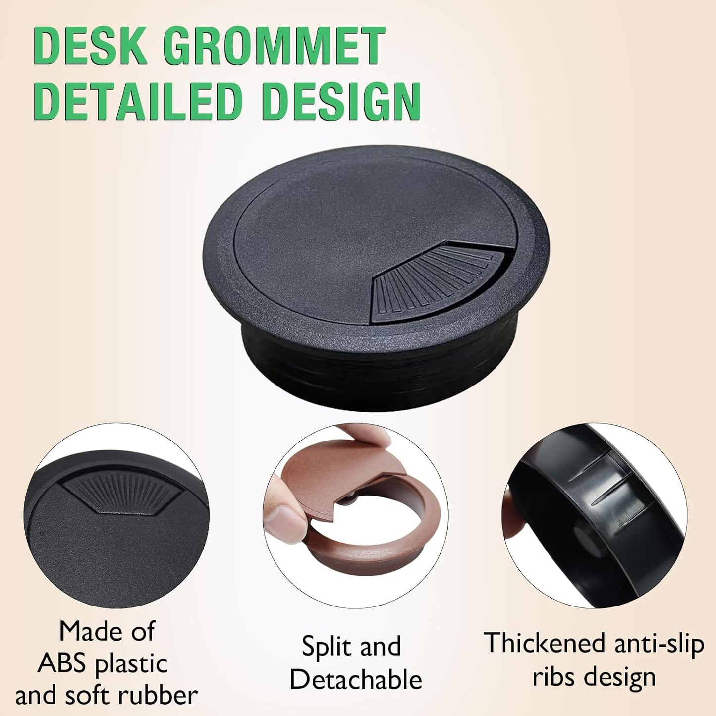 2 Pcs Desk Grommet 3-1/8" / 80 mm, Desk Cord Hole Cover, Cable Grommet ABS Plastic, Desk Hole Grommet for Home & Office Pc, Detachable Adjustable Cable Cord Organizer-Silvery