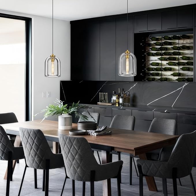Crystal Pendant Light Kitchen Island: 5.1" Vintage Brass Hanging Lights above Dining Table - Modern K9 Crystals Lighting over Kitchen Sink - Luxury Gold Cylinder Pendants Light Fixtures Bulbs Included