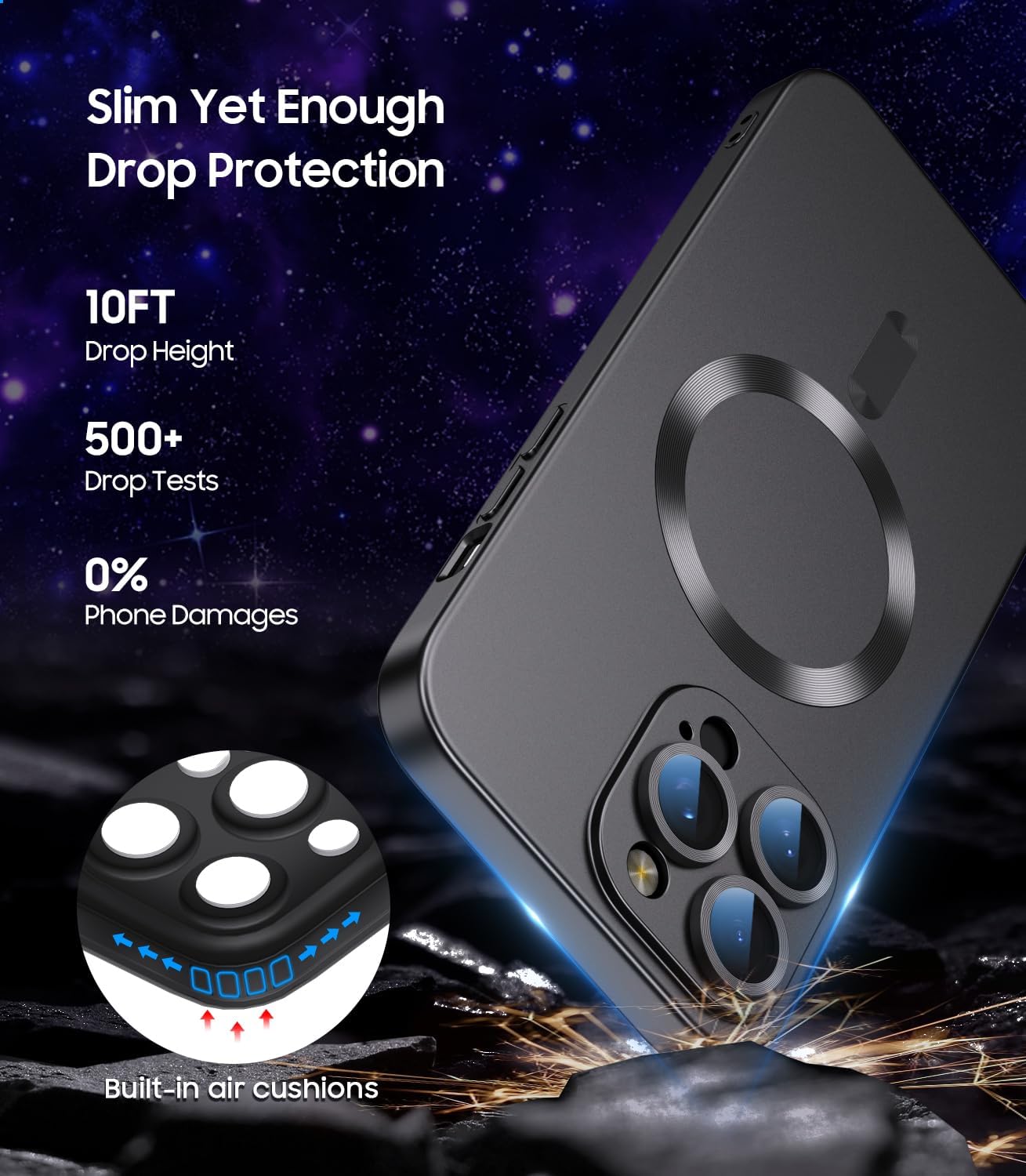 Magnetic for iPhone 16 Pro Case [Compatible with MagSafe][Built-in Camera Lens Protector] Slim Soft Silicone Bumper Shockproof Metallic Luster Phone Case (Black)