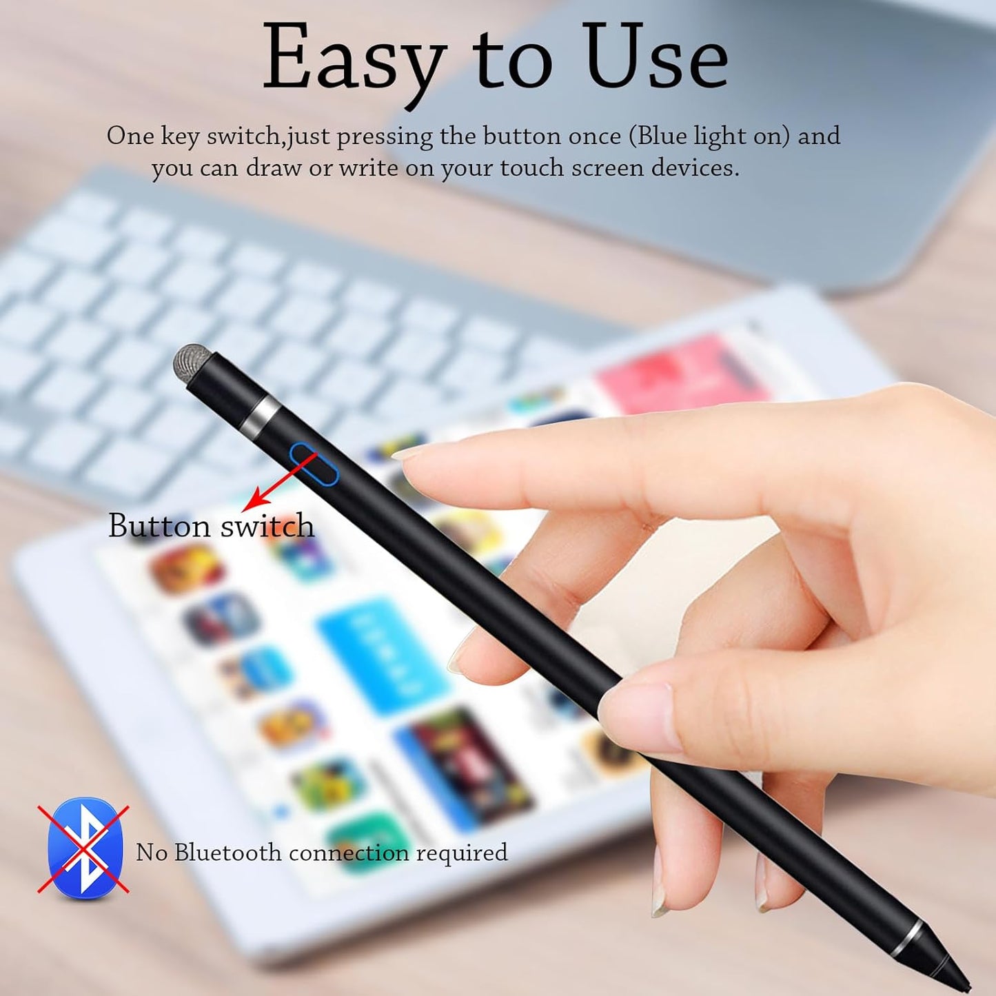 Stylus Pen for iPad, DOGAIN Active Pencil for Touchscreen with Dual Touch Function, Active Digital Fine Point Pen Compatible with Apple iPad/Pro/Air/Mini/iPhone/Samsung//iOS/Android and More - Black