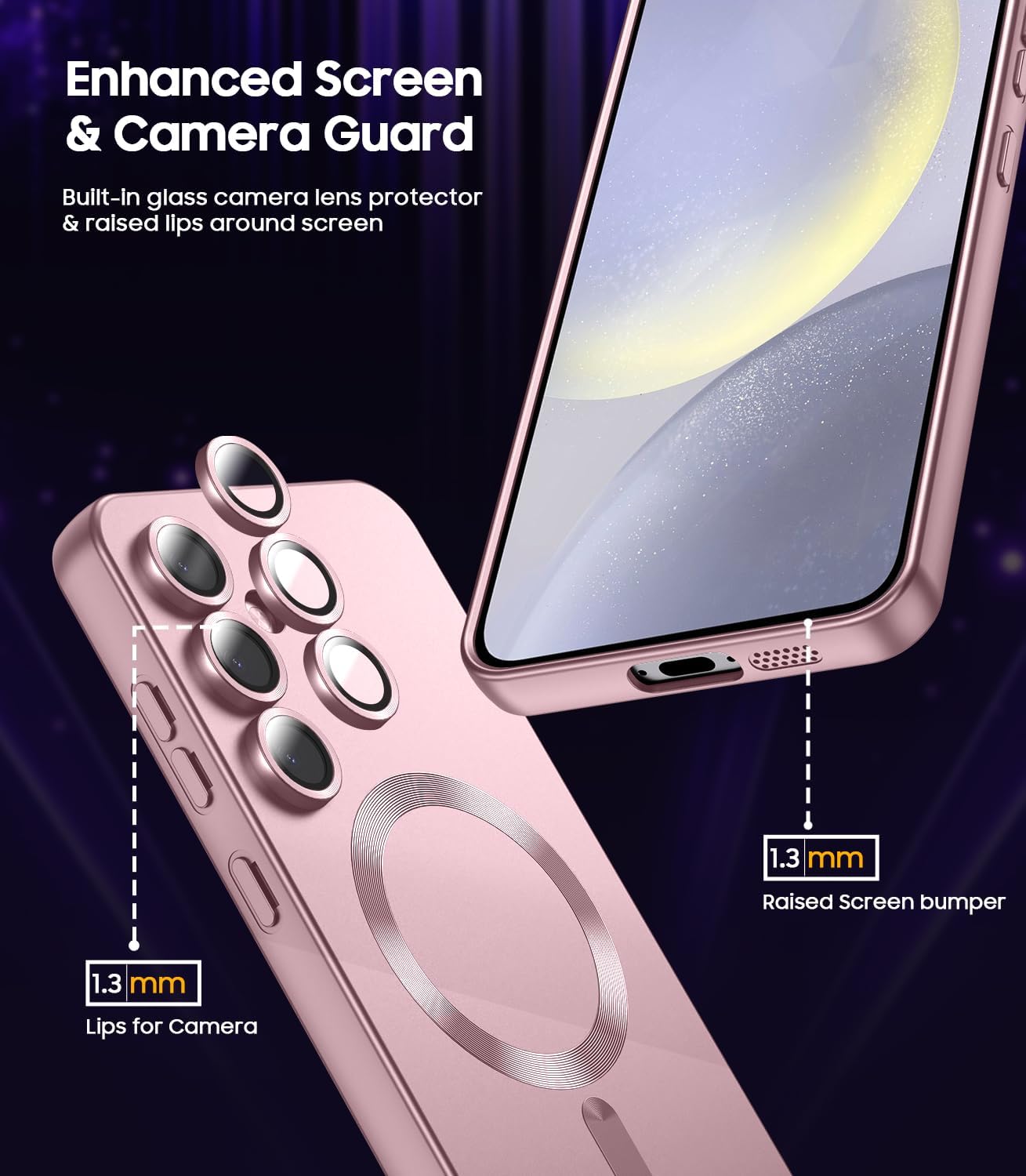 Magnetic for Samsung Galaxy S24 Case [Compatible with MagSafe][Built-in Camera Lens Protector] Slim Soft Silicone Bumper Shockproof Metallic Luster Phone Case (Rose Gold)