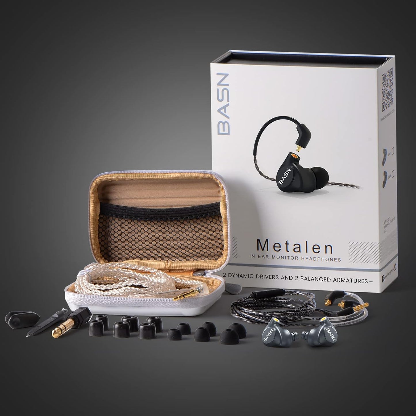 BASN Metalen in-Ear Monitors Headphones,Musicians Noise Isolating 4 Drivers IEMs with Deep Bass, Two Detachable MMCX Cables with Case for Singers,Drummers,Bassists(Gray)
